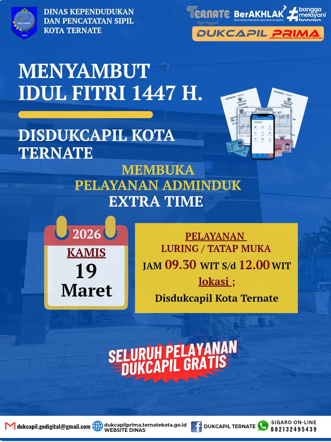 Layanan Extra Time Dukcapil Kota Ternate Sambut Idul Fitri 1447 H