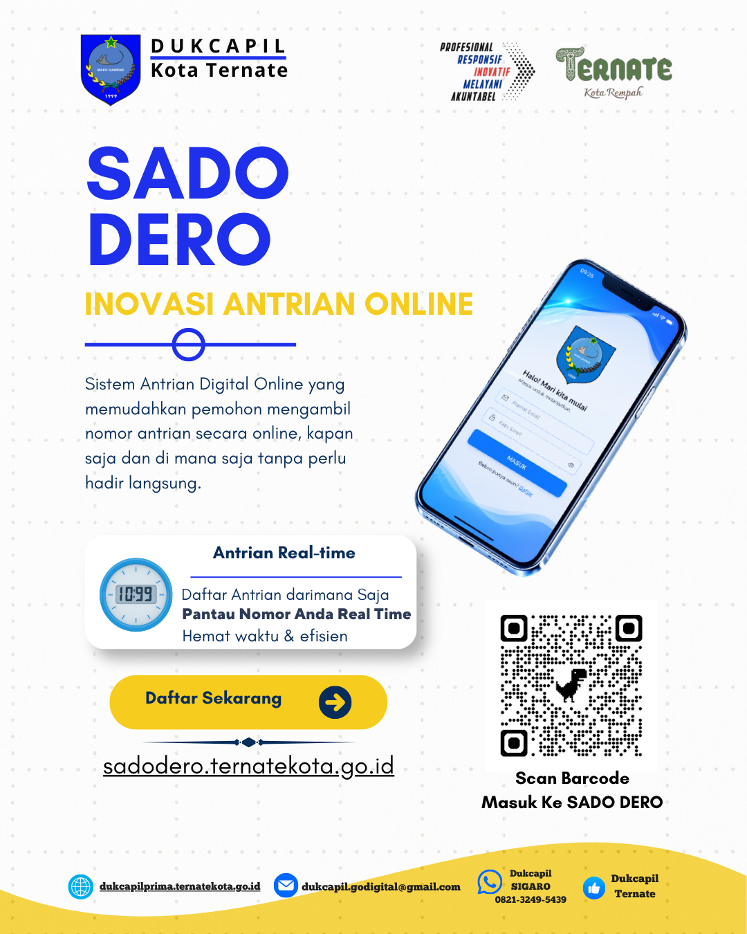 Permudah Pengurusan Dokumen Kependudukan dengan SADO DERO, Inovasi Antrian Online Dukcapil Kota Ternate
